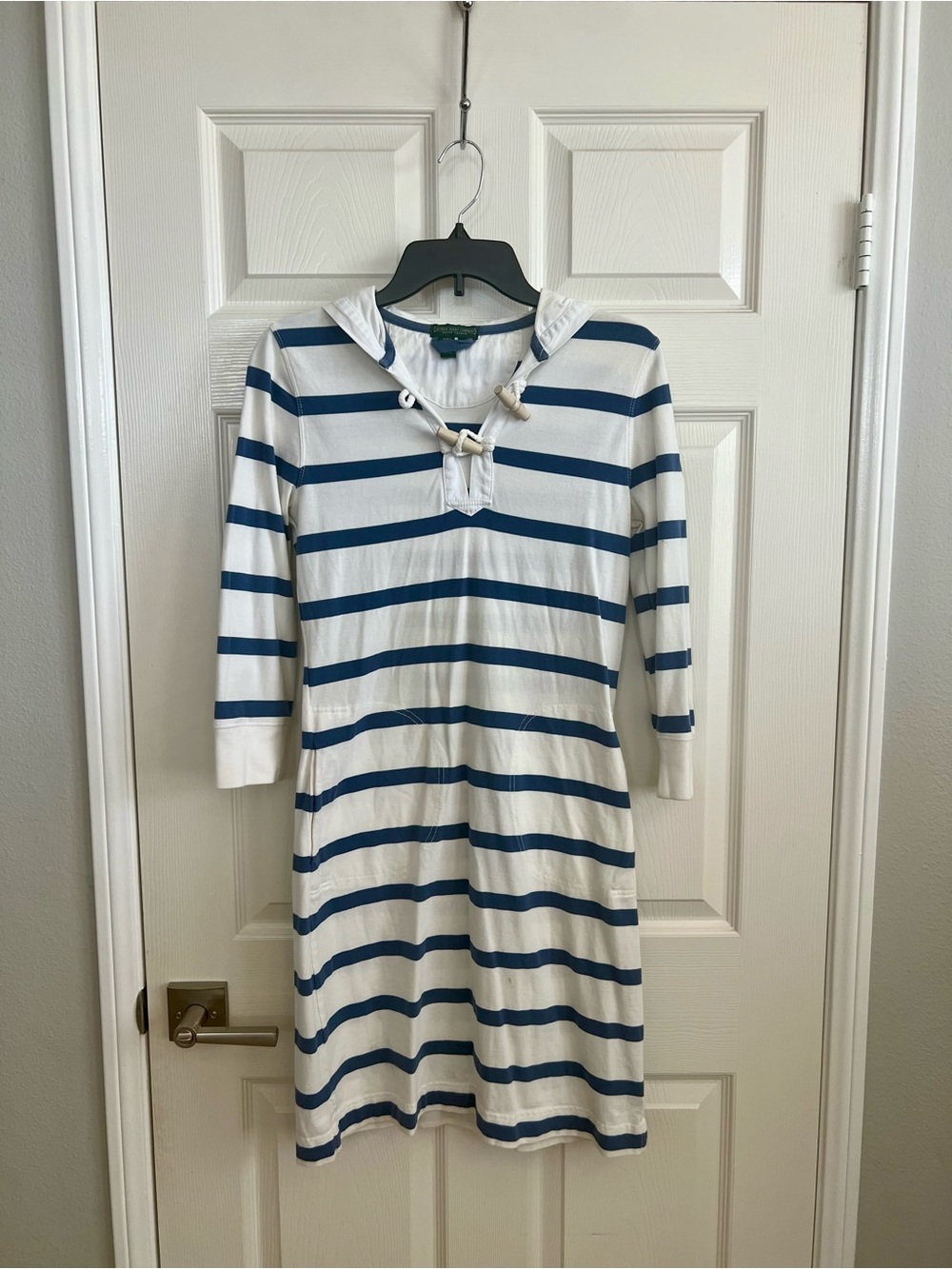 Ralph Lauren White & Blue Striped Hooded Knit Dress